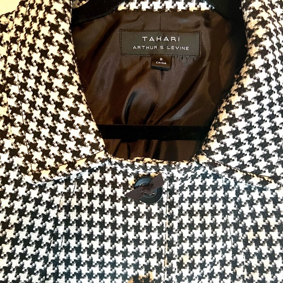 Tahari Black‎ and White Houndstooth Coat Size 8 - Picture 7 of 9